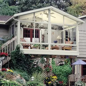 Sunroom with lots of large windows by Garrety Glass